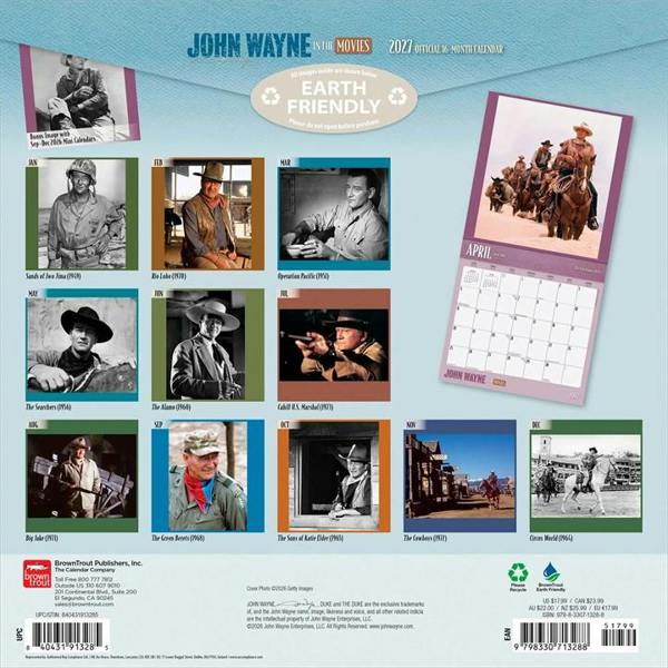 John Wayne, In The Movies Calendar 2027, Wall Calendars, Month To View, Entertainment, Gift