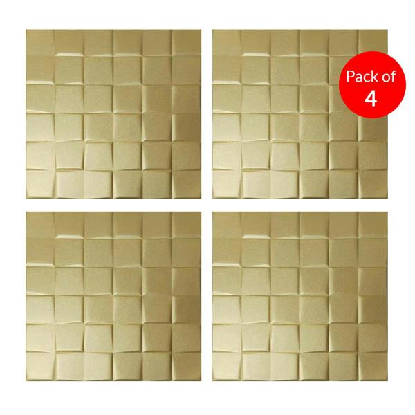 ENER-J Elegant 3D PU Leather Wall Panels - Square Pattern, 600x600mm, 10mm Thickness (Pack of 4) Size: 600 x 600 mm
