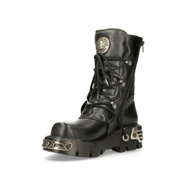 New Rock Black Mid-Calf Gothic Leather Boots-391-S1