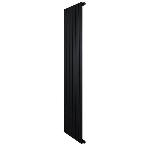 Flat single column radiator in sleek black finish, measuring 1600 x 420mm, featuring a modern vertical design with smooth lines