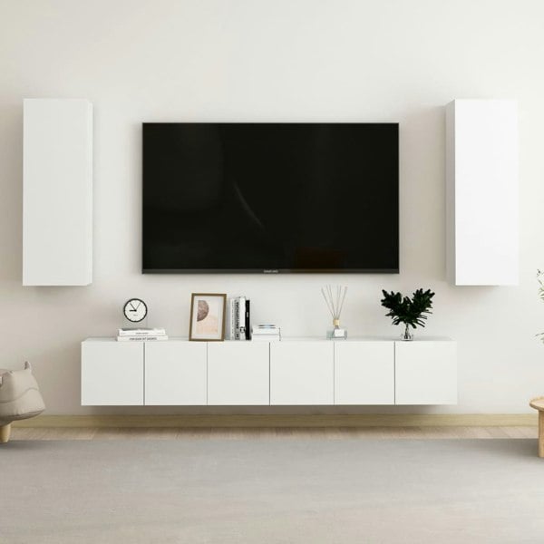 Berkfield 5 Piece TV Cabinet Set White Engineered Wood