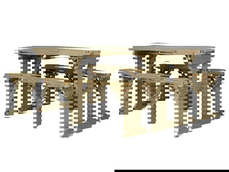 Aspen Picnic Table and Benches Set - Wooden Outdoor Dining Set for Gardens and Patios