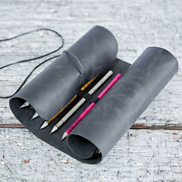 Paper High Buffalo Leather Roll Up Pencil Case