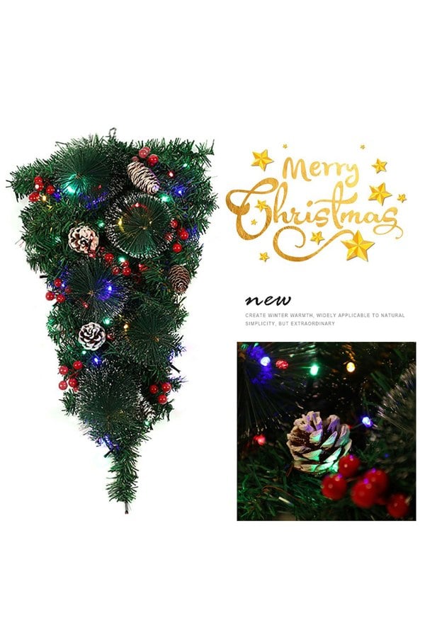 Living and Home 60cm Artificial Christmas Teardrop Swags with Colored String Lights Red Berry Frosted Pine Cone Hanging Pendant
