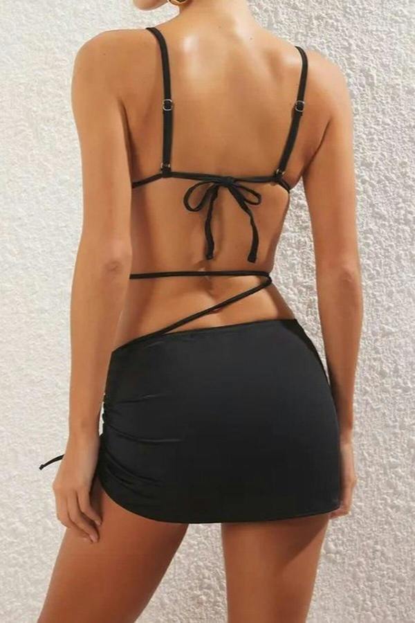 WOVCOR Triangle Skirted Covered Brazilian Regular Waist 3-Piece Bikini Set