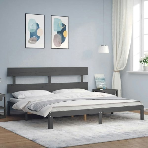Berkfield Bed Frame with Headboard Grey 200x200 cm Solid Wood