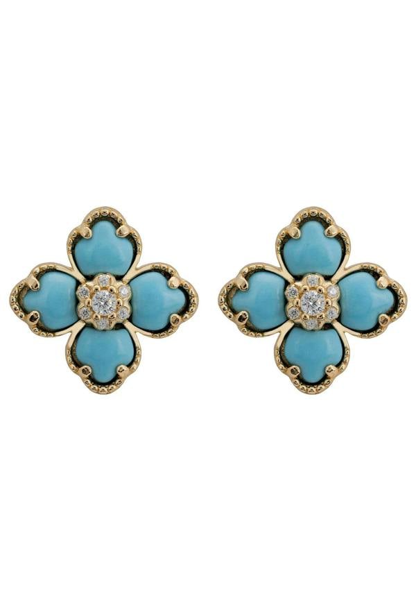 Turquoise clover gold stud earrings.