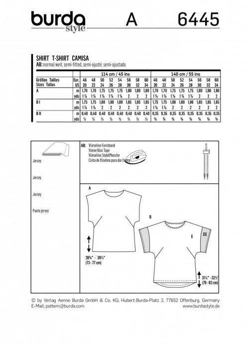 Burda Sewing Pattern 6445 Tops For Women, 20 to 34 - Easy