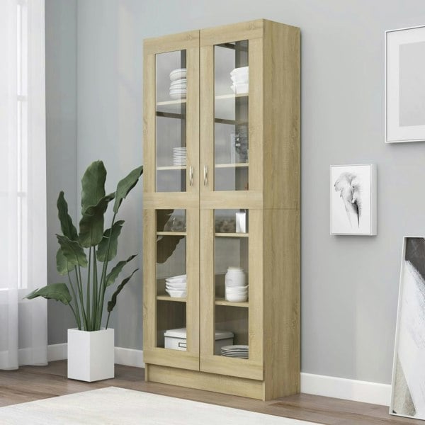 Berkfield Vitrine Cabinet Sonoma Oak 82.5x30.5x185.5 cm Engineered Wood
