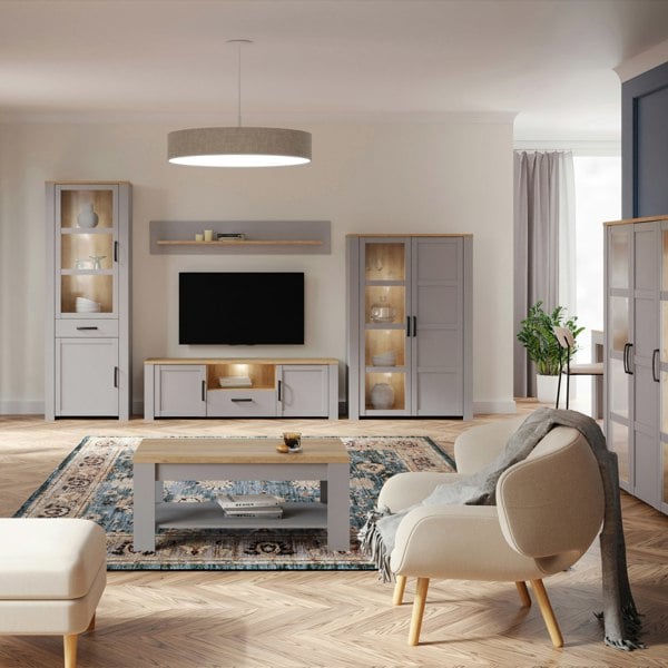 Furniture To Go Bohol 2 Door 1 Drawer TV Unit in Grey/Riviera Oak
