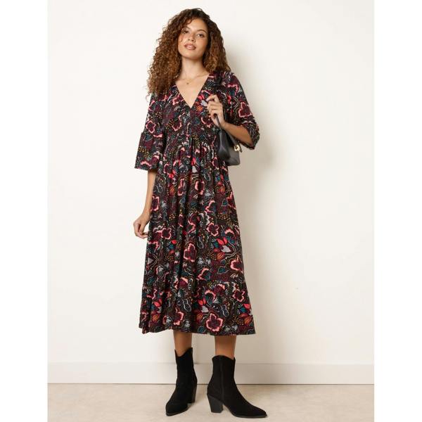Blue Vanilla V Neck Elasticated Midi Dress