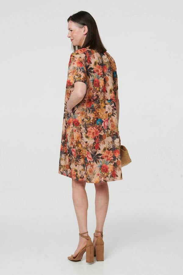 Orange | Floral Relaxed Knee Length Shift Dress
