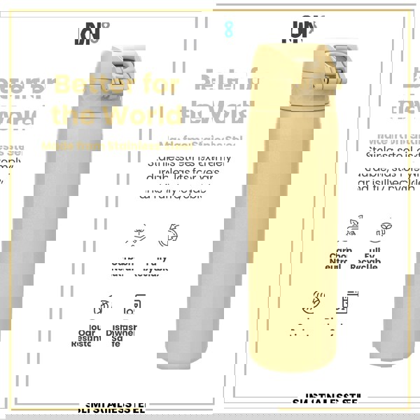 ION8 Leak Proof Slim Water Bottle, Stainless Steel, Desert, 600ml (20oz)