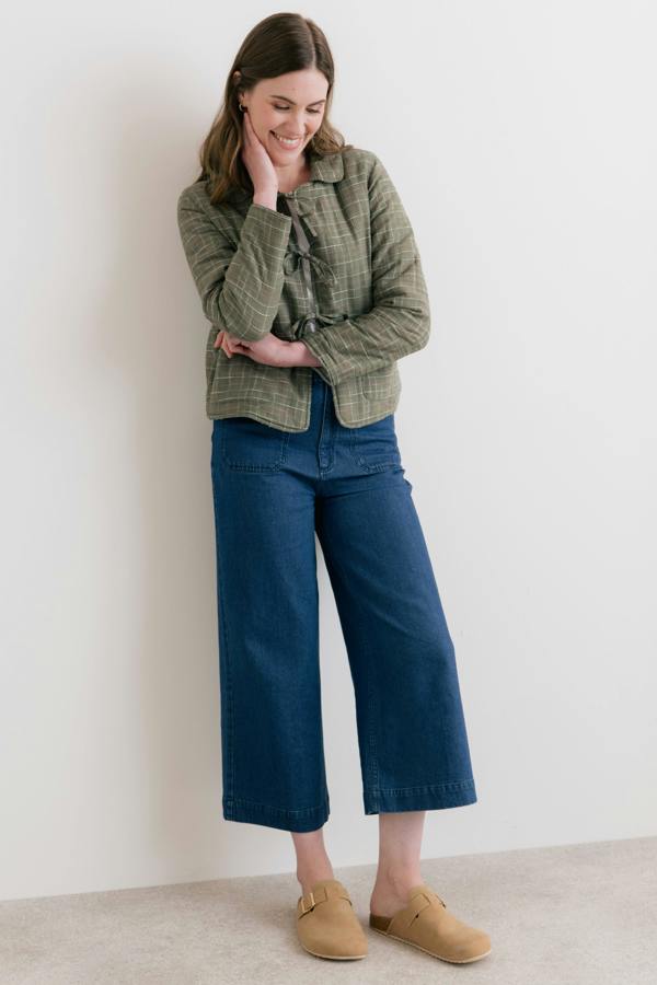 Lily & Me Ash Quilted Checked Reversible Jacket Green