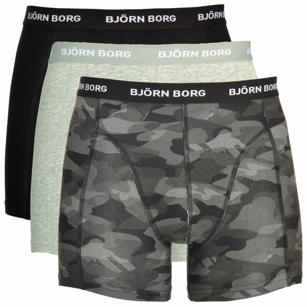 Bjorn Borg 3 Pack Shadeline Shorts, Black / Camo Print / Grey