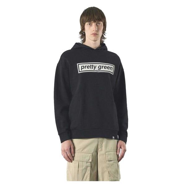 Pretty Green Mens Box Logo Regular Drawstring Hoodie - Black - 