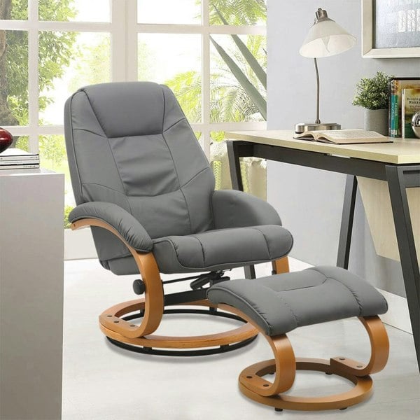 103.5cm High Back PU Leather Recliner Armchair with Footstool Lounge Chairs Living and Home