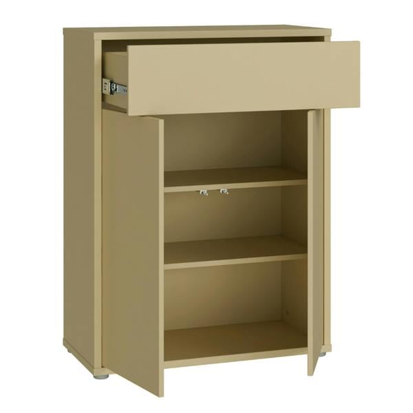 Furniture To Go Alice Springs Compact Shoe Cabinet with 2 Doors Push-to-Open & 1 Drawer Push-to-Open in Butter Yellow