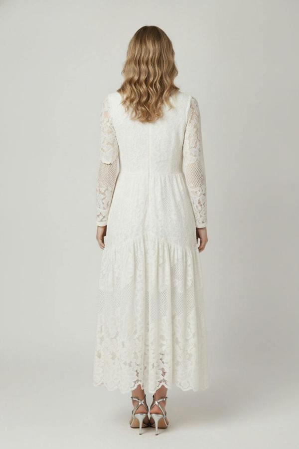 Izabel London Semi Sheer Lace Long Sleeve Maxi Dress