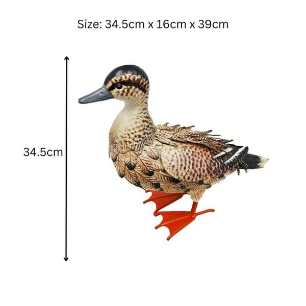 EDH Door Hardware Metal Farmyard Female Duck – Handcrafted Rustic Duck Garden Ornament – Weather-Resistant Metal Duck Statue
