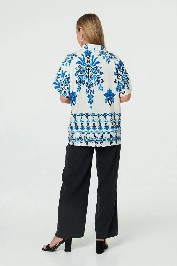 Blue | Floral 1/2 Sleeve Relaxed Shirt