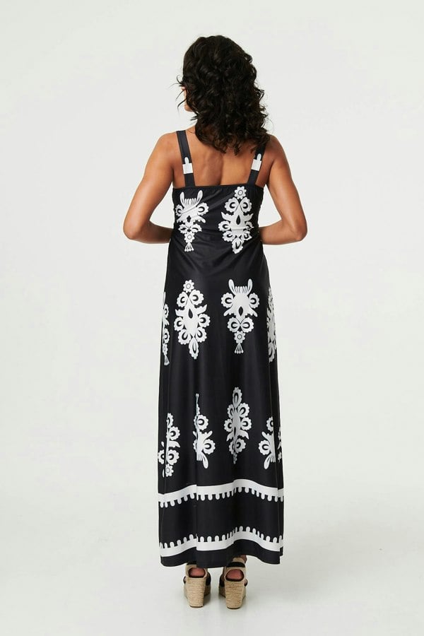Black | Ikat Print Sleeveless Empire Maxi Dress
