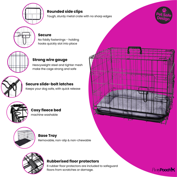 Pretty Pooch Dog Cage Large Crate Puppy Cat Pet Training Crate Metal Folding with Tray Double Door and Bed 36"