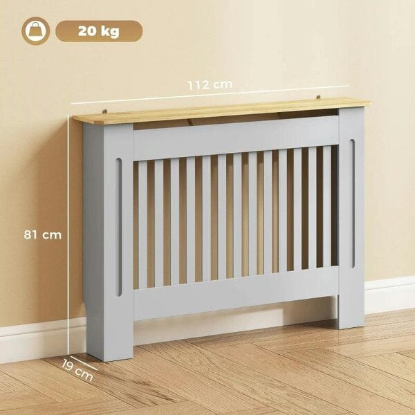 Bobobiy Slatted Radiator Cover, Painted Cabinet with Line Grill Design, 112W × 19D × 81H cm, Grey