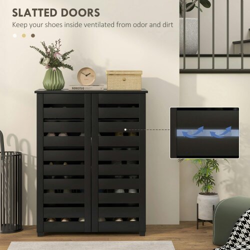 Wyld Haus Kamoza Black Wooden White Slim Entryway Shoe Cabinet With 5 Tier Storage And Slatted Doors