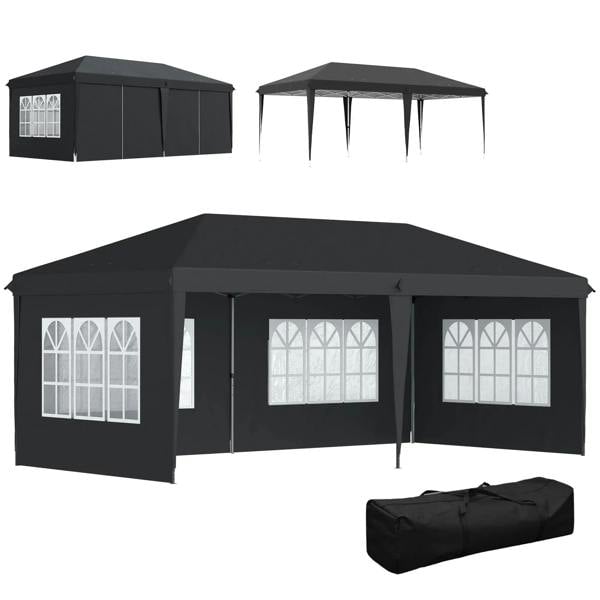 3 x 6m Pop-Up Gazebo, with Removable Walls - Black