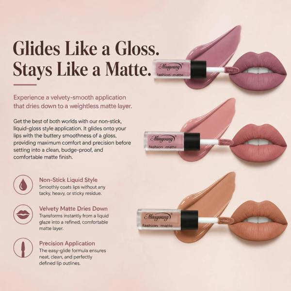 Aquarius Nude Matte Lipstick Set Waterproof Long Lasting Liquid Lip Gloss 3 Shades Kit