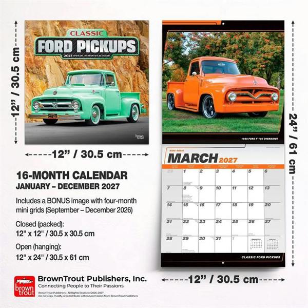 Classic Ford Pickups Calendar 2027, Wall Calendars, Month To View, Transport, Gift