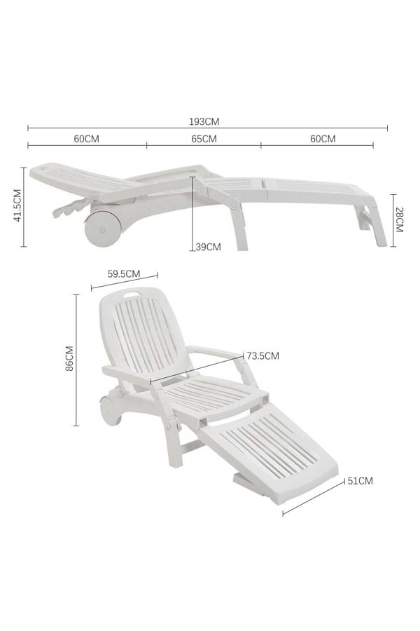 193cm D Outdoor Folding Lounge Chair Recliner with Wheels Sunloungers Living and Home