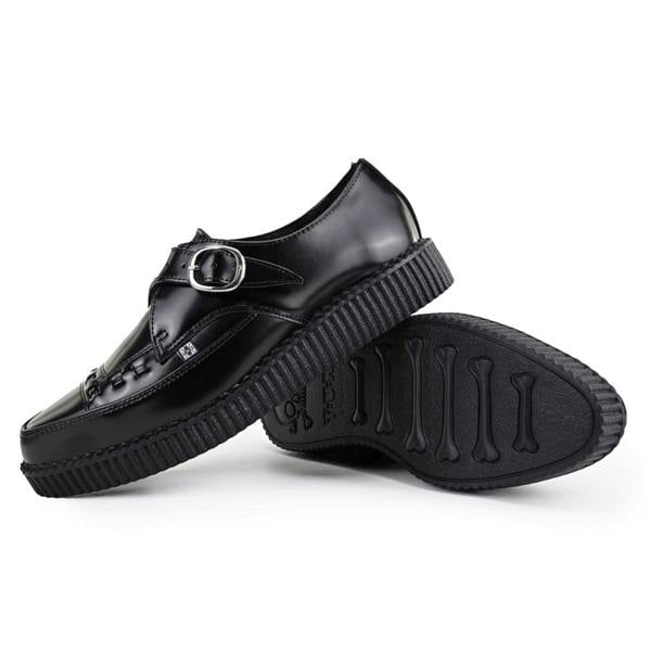 TUK Footwear TUK Pointed Creeper Black Leather Monk Buckle Platform Shoes - A8520