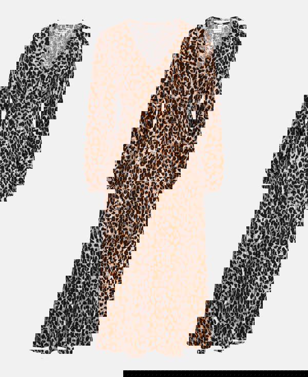 animal print long sleeve midi dress