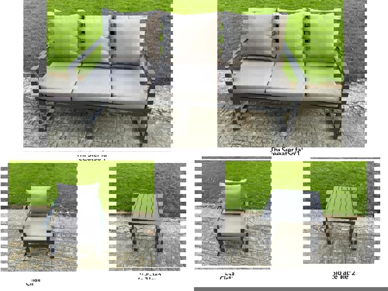 Fimous 4 Seater Aluminium Garden Furniture Set with Adjustable Rising Dining Table, 2 Side Tables - Dark Grey