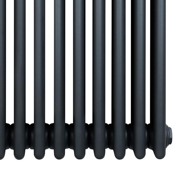Traditional anthracite 4 column radiator with a sleek, matte finish, featuring evenly spaced vertical columns and rounded edges