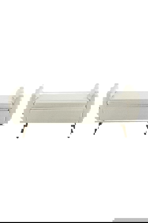 Living and Home Teddy Fur 2-Seat Upholstered Storage Bench with Side Arms and Walnut Colored Legs