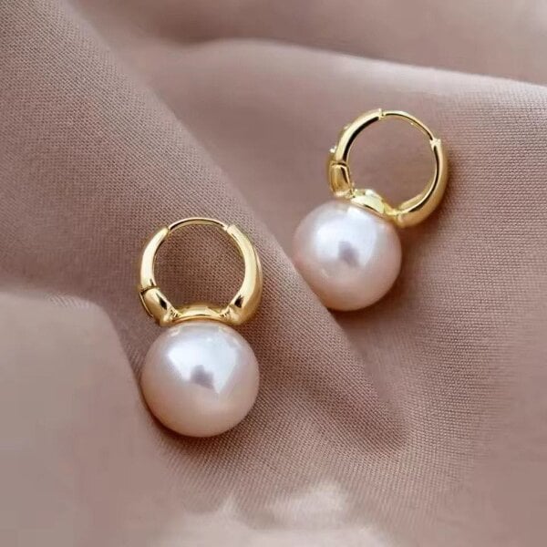 The Colourful Aura Gold Hoop Pearl Drop Earrings
