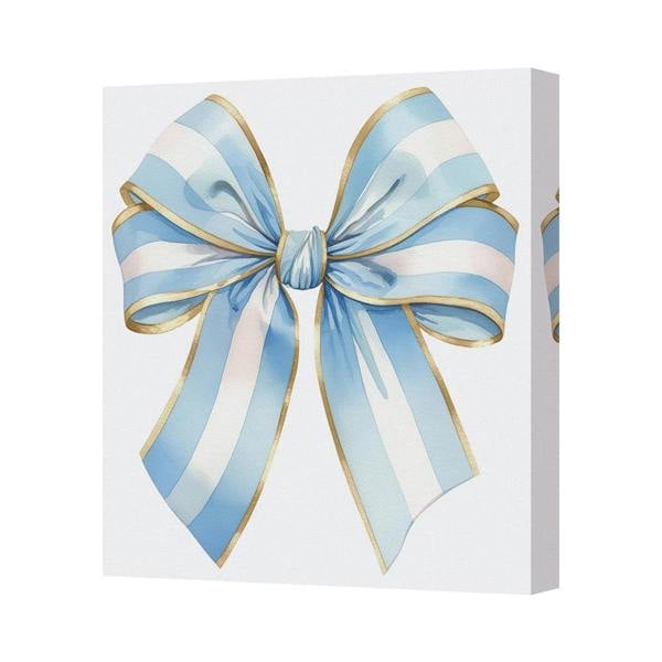 Benjamin Tate Design Blue Bow Canvas Wall Art Print With Gold Trim Edges