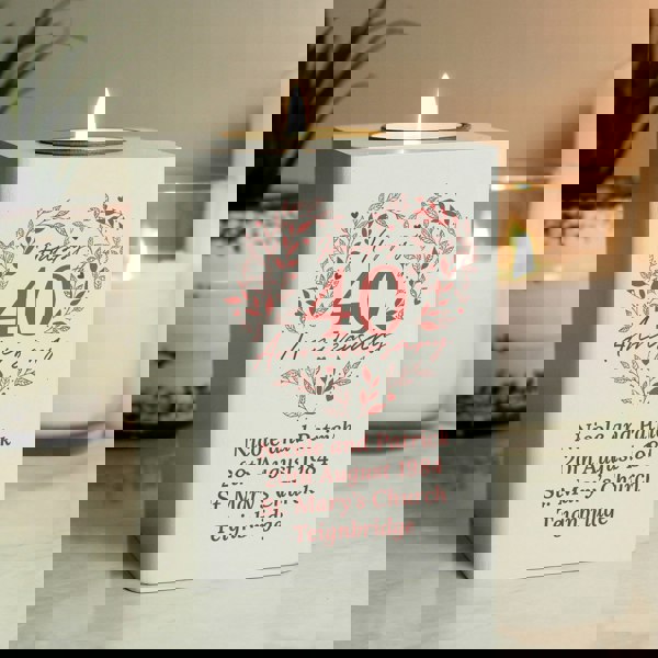 Personalised Memento Company Personalised 40th Ruby Wedding Anniversary Tea Light Holder