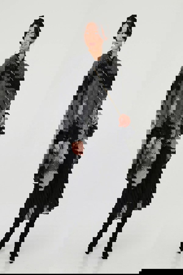 Black | Abstract Print Oversized Poncho
