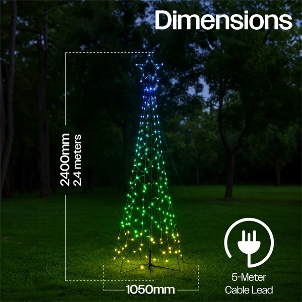 Xmas Haus All Surface Flagpole Tree RGB APP Control or Handheld Remote 2.4m
