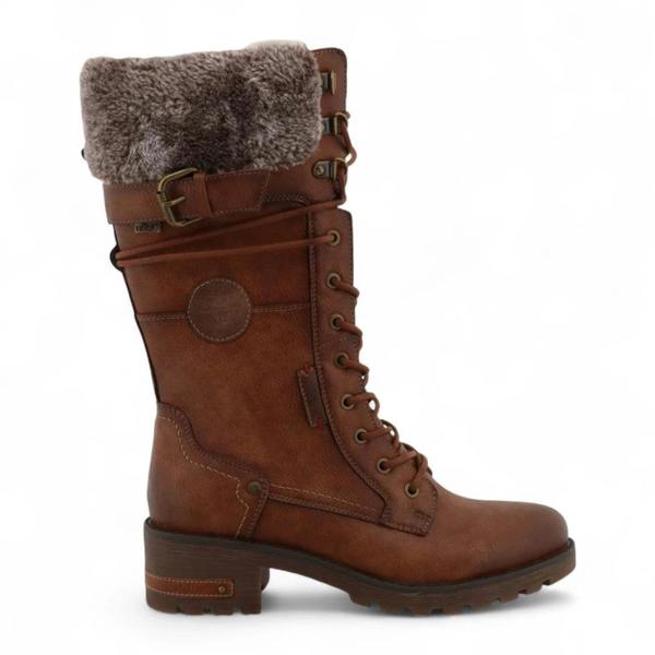 Women's Brown Mid-Calf Faux Fur Winter Combat Boots-TruClothing