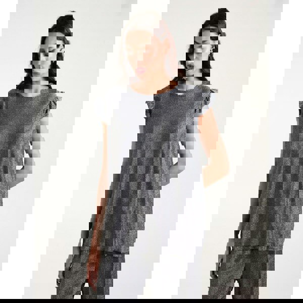 Blue Vanilla Frill Sleeve Metallic Top