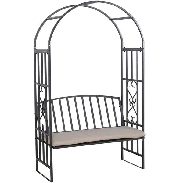 Gr8 Garden Metal Black Rose Arch Trellis Climbing Plant With Bench Pergola Arbour