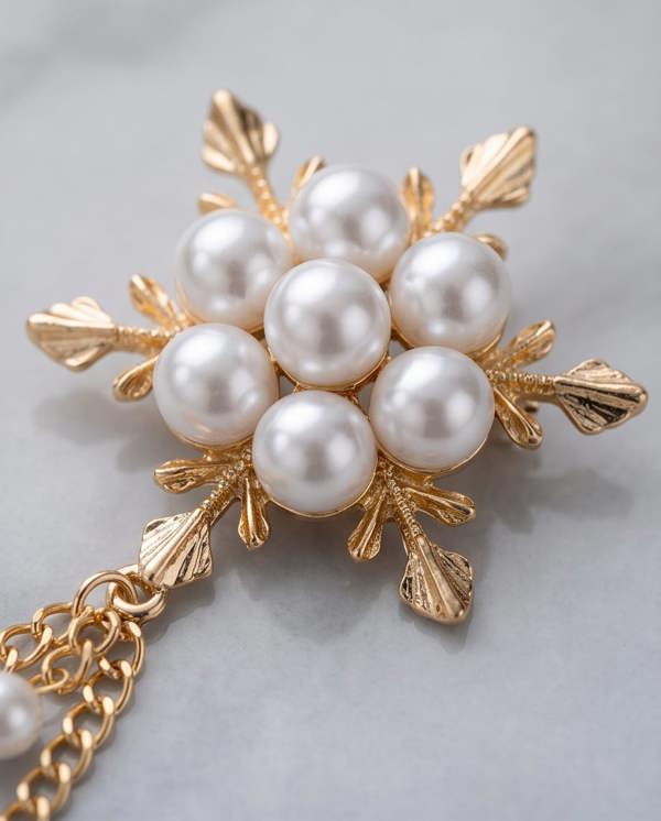 Pamoni Elegant Pearl and Gold Lapel Chain Brooch