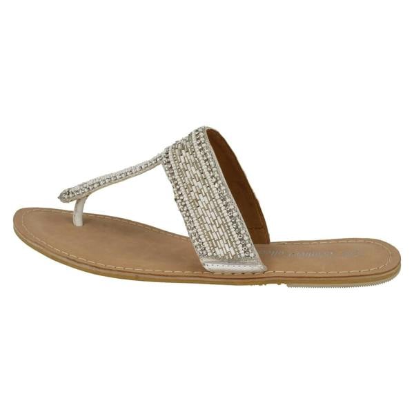 Spot On Ladies Spot On Leather Collection Beaded Toe Post Sandals