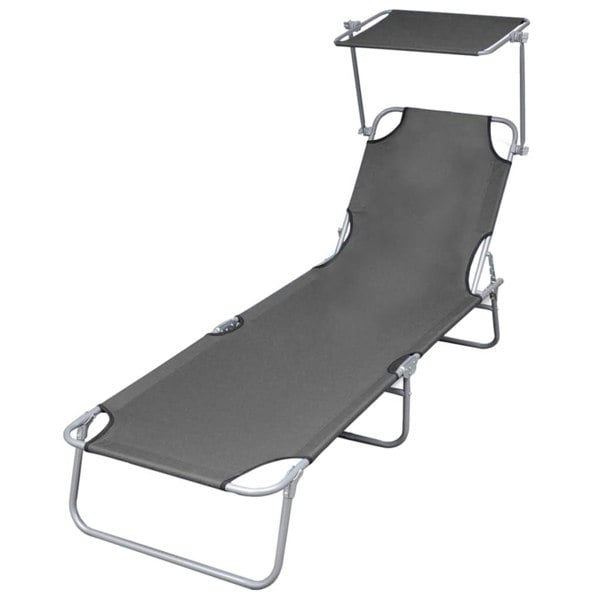 Berkfield Folding Sun Lounger with Canopy Steel Grey