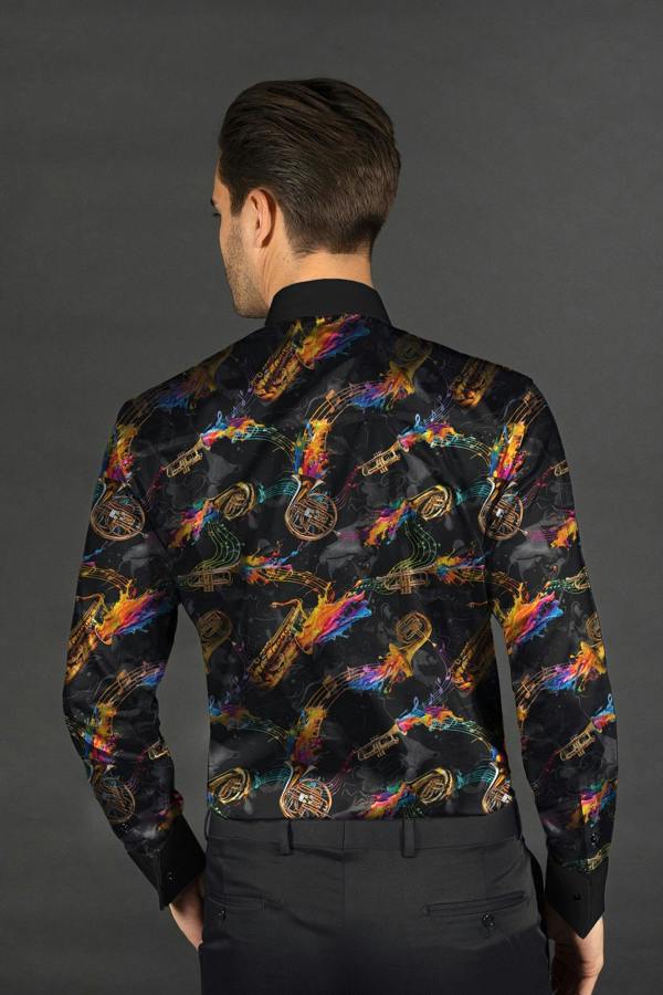 CLT25102 BLACK SAXOPHONE WITH BOWTIE - Claudio Lugli Shirts